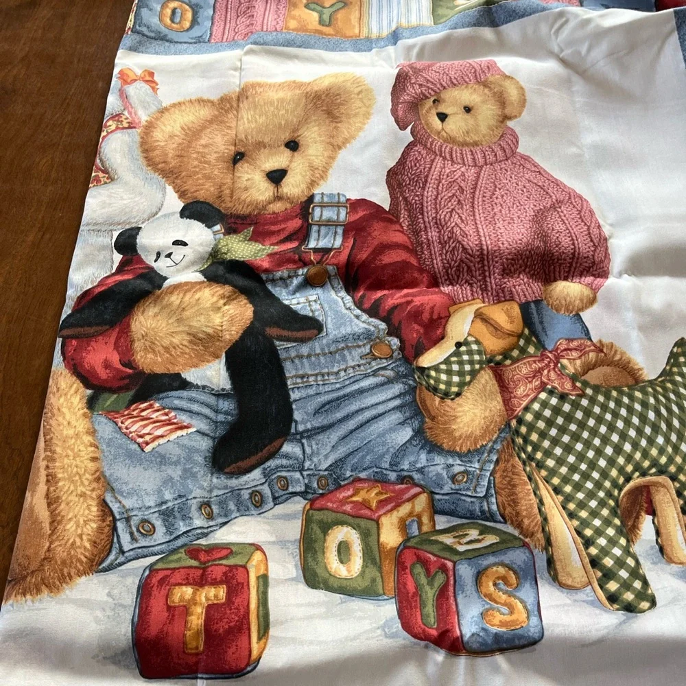 Festive Santa Patchwork Fabric Panel - Red, Blue, Green, quilt top and wreaths